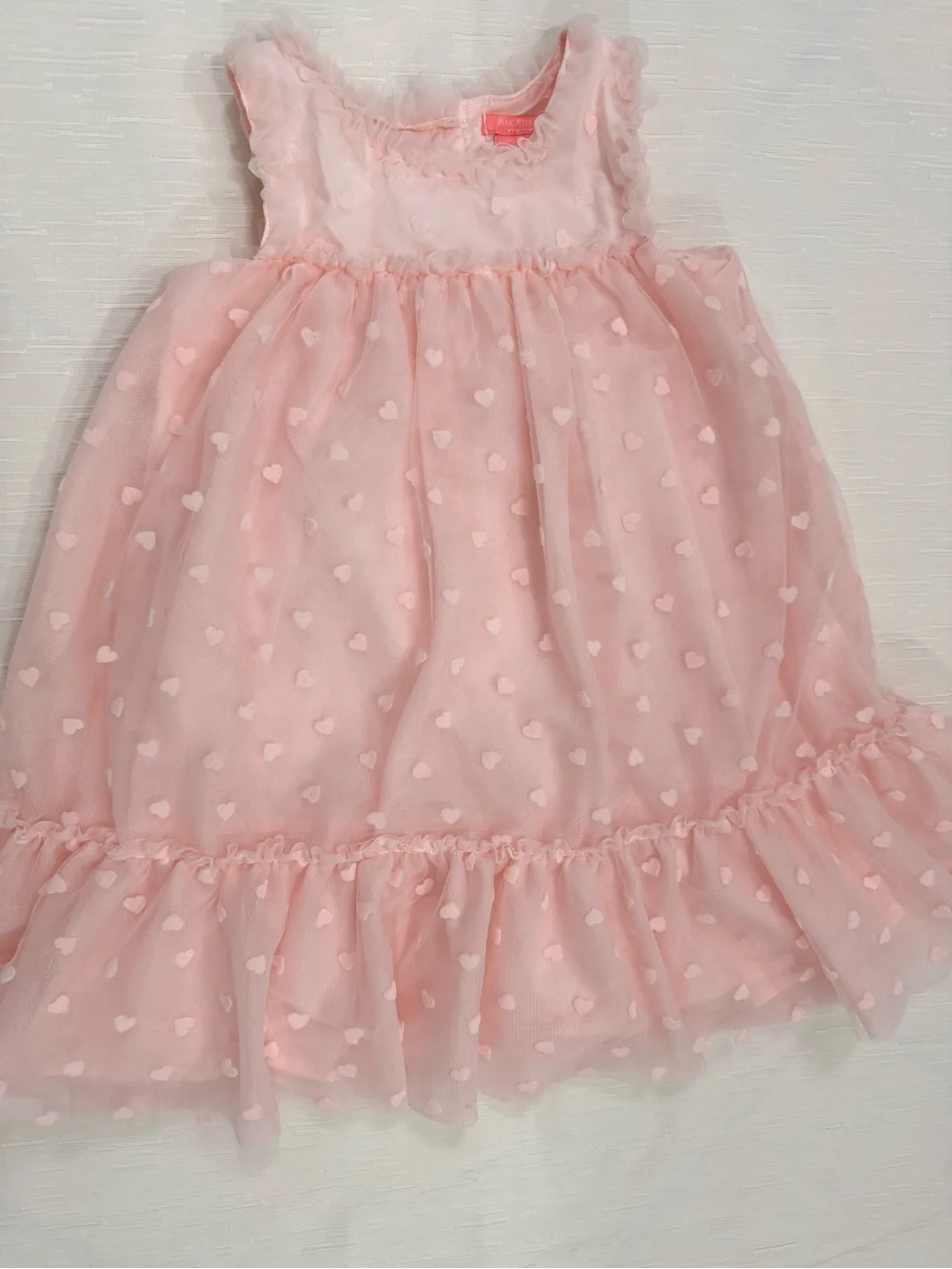 Isaac Mizrahi Girls Pink Swiss Dot Heart Tulle Dress Size 5T EUC